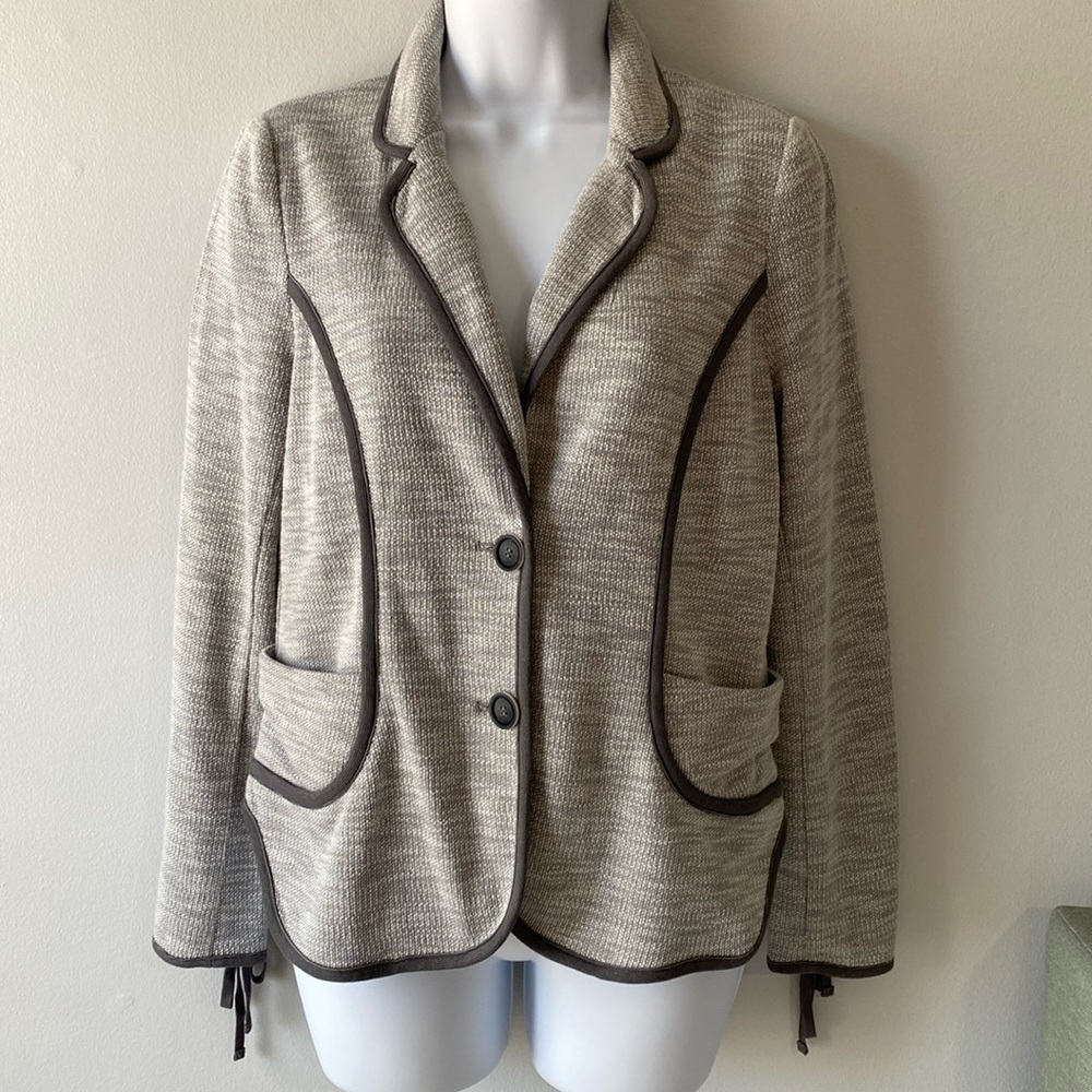 Anthropologie Cartonnier Jacket Beckett Piped Button Front gray Jacket Size Med